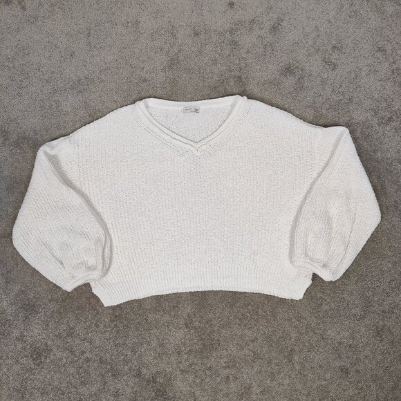 Gentle Fawn Women's Cropped Sweater Size L White Cotton Knit Oversized Stylish - Picture 2 of 10